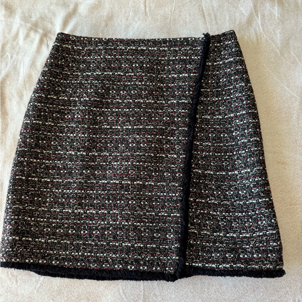LOFT Black Tweed faux wrapped Skirt